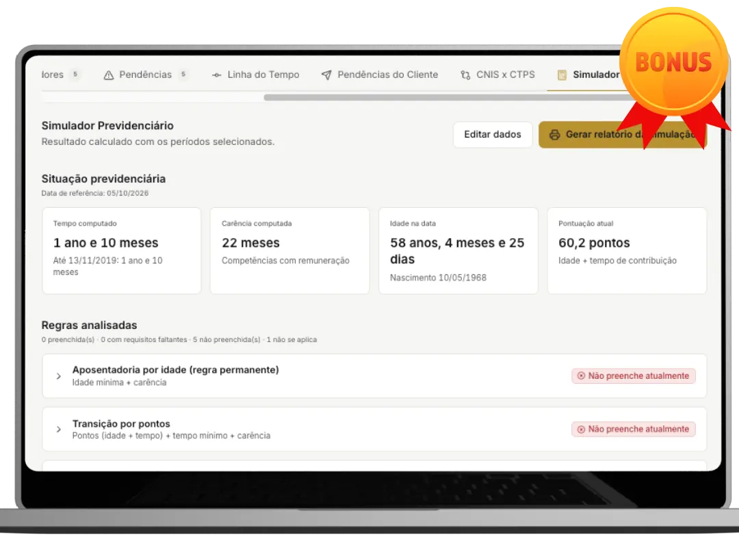 Bônus 1: Simulador Previdenciário Automático — Tempo, Carência e Regras Aplicáveis