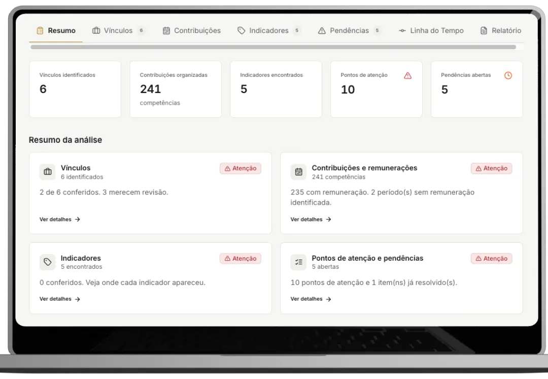 Tela de resumo do Raio-X do cliente